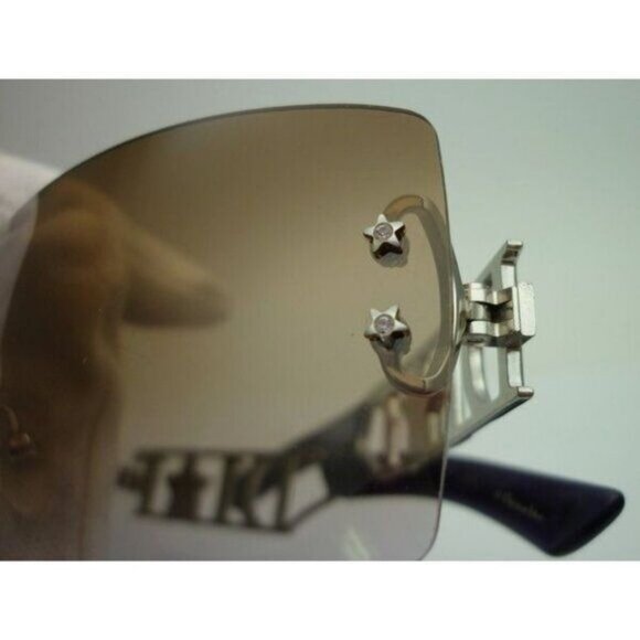 💜 RARE Vintage DIOR Diorlywood Rimless Swarovski Crystal Sunglasses Brown Y2K - Picture 9 of 9